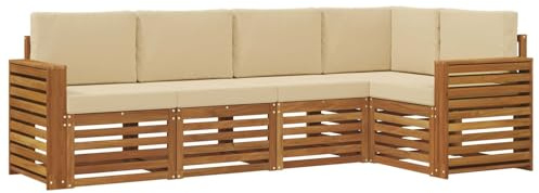 vidaXL Sofagarnituren 5 pcs Natur und Beige Massivholz Akazie, Garten-Sofa, modernes Outdoor-Möbel, robuster Lounge-Satz, Bequeme Terrasse-Sitzmöbel für Dein Zuhause