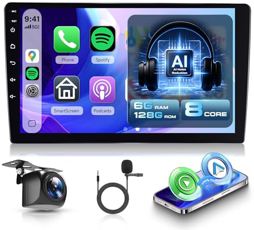 6G+128G 8 Core Android Autoradio 2 Din Wireless Carplay Android Auto, 9 Schermo IPS, AI Microfono con Riduzione del Rumore, Mirror Link Bluetooth FM/RDS EQ/DSP WiFi GPS Comandi al Volante Retrocamera