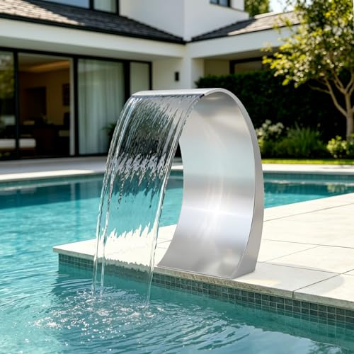 Goddlgjik Doccetta a cascata in acciaio inox, per piscina, cascata, laghetto, giardino, fontana da cortile, 30 x 60 cm