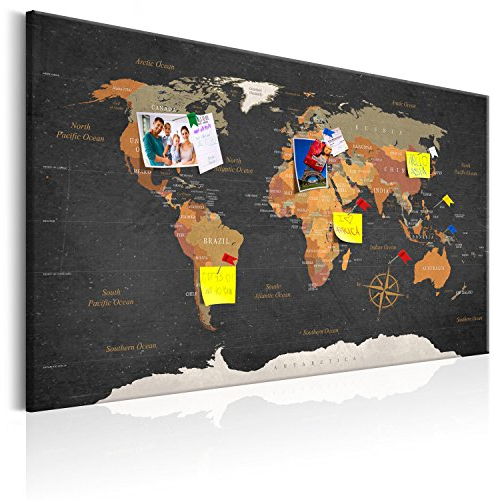 Pinnwand B&D XXL - Weltkarte Pinnwand & Vlies Leinwandbild 120x80 cm 1 Teilig Kunstdruck modern Wandbilder XXL Wanddekoration Design Wand Bild - Landkarte Karte Reise Geographie