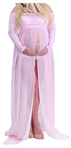 xuanranUK Jupes Enceintes Maternité Photographie Robe Sexy Longue Jupe en Mousseline de Soie pour Photo Shoot pour Plage Vetêment à la Mode Vetements Grossesse (Rose)