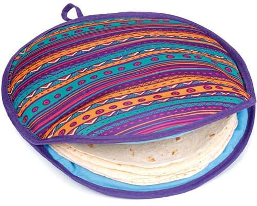 Tortilla Warmer Pouch (Multicolour, 12 Inch), Microwavable Fabric Tortilla Heater Pouch to Keep Tortillas Soft & Warm, Insulated Heat Keeper for Flour & Corn Shells, Ideal for Tacos & More by PixiPy