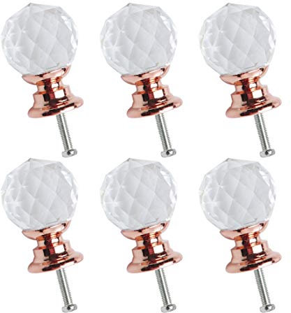 sourcing map 20mm Dia 6pcs Crystal Knobs Aluminum Alloy Base Round Shape Knob Drawer Pull Handle Furniture Door Cabinet Cupboard Wardrobe Dresser Rose Gold Color