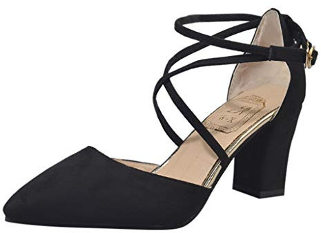 Chaussures à Bout Pointu Talons Hauts Carrés,Overdose Sexy Sandales Femme Escarpins High Heels (34, Noir)