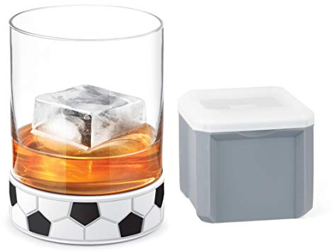 Final Touch Kick-Off Verre à whisky et cocktail Soccer Ball avec moule à glace carré ~ 12 oz