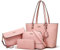 Donne Moda Sintetico Borse In Pelle Tote Bag Borsa A Tracolla Top Handle Satchel Portafoglio Set 4 pz, Rosa, Large