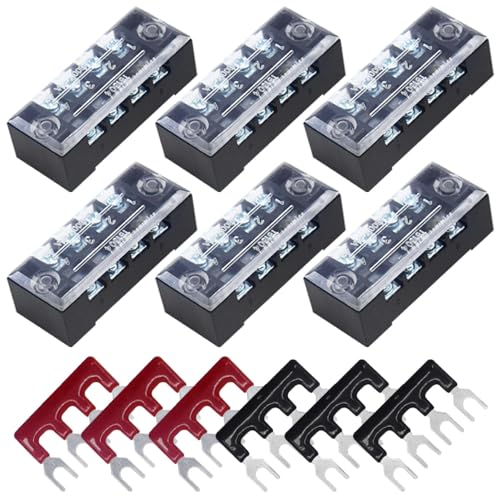 CEEYSEE 12 Pezzi Morsettiera Elettrici Striscia terminale a vite 6 pezzi 4 Position morsettiera a doppia fila 600 V 15 A +6 pezzi 4 Position Con striscia a barriera 400V 15A rossa e nera (YTB1504)