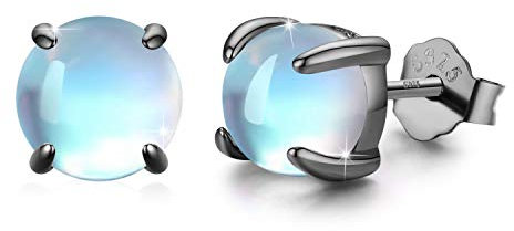 Boucles d'oreilles en pierre de lune ronde en argent sterling 925 Boucles d'oreilles en pierre de lune arc-en-ciel pour femmes Boucles d'oreilles (D)