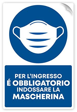 LARGE FORMAT Kit 3 Cartelli Segnaletici | Obbligo indossare la mascherina all'ingresso 20x30 cm | Cartelli Adesivi EasyDOT Obbligo ingresso (non lascia residui di colla) per Vetro e Superfici Piane
