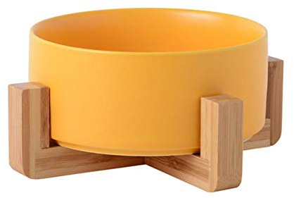 Keramik Pet Bowl Cat Puppy Fütterungszubehör Double Pet Bowls Hundefutter Water Feeder Hundezubehör Langlebige Mehrfarbenoption - Gelbes Upgrade, M 15,5 cm