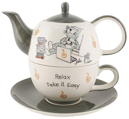 Mila Keramik Tee-Set-Tea for One Oommh Katze Relax - take it Easy Home-Office | MI-992271| 4045303003682