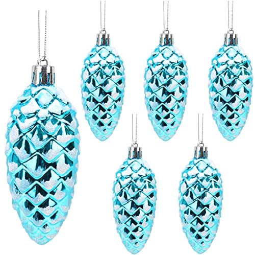 Christmas Concepts® Pack of 6–90mm Shiny & Glitter Decorated Pine Cone Baubles – Christmas Tree Decorations (Turquoise)