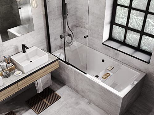 BADLAND Badewanne Original Weiß Acryl Wanne Rechteck QUADRO SLIM 165x75 KOMPLETTSET SET + Füßen und Exklusive Chrom Automatik Ablaufgarnitur Made in EU 3in1