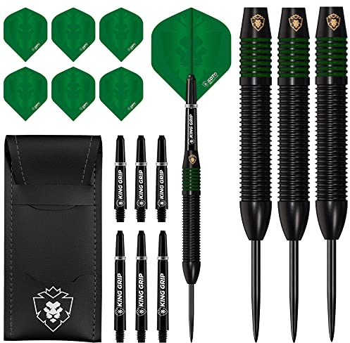 KOTO Kingprove Black & Red Brass Darts, 24 Gramm Brass Dartpfeile mit Stahl Spitzen, Steeltip Dartset mit 3 Messing SteelDarts für Anfänger und Hobbyisten, 6 Flights