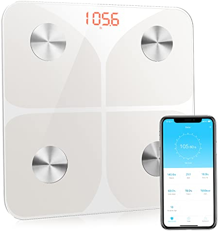Körperfettwaage, Personenwaage Digital 2025 mit APP 180kg /400lbs, Waage Personen Bluetooth Körperwaage für Körperfett, BMI, Gewicht, Wasser und Muskelmasse