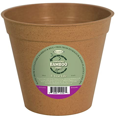 Haxnicks Indoor & Outdoor Sustainable Bamboo Fibre Plant Pot | 8 Inch Diameter | Terracotta | Pot190201