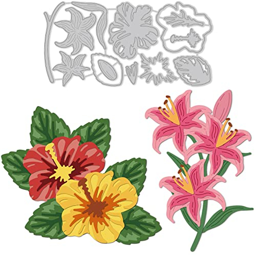 GLOBLELAND Stanzschablonen Blumen Metall Schneiden Schablonen Lilie und Hibiskus Stanzformen für Kartenherstellung und DIY Scrapbooking Dekor