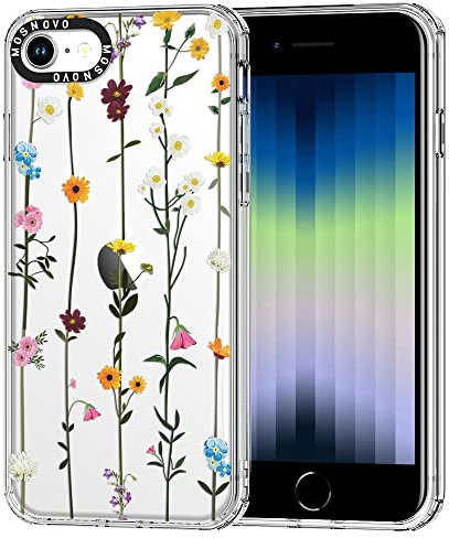 MOSNOVO Case for iPhone SE, iPhone 8 & iPhone 7, [Buffertech 6.6ft Military-Grade Drop Protection] [Anti Peel Off Tech] Clear TPU Bumper Phone Case Cover Design - Wildflowers