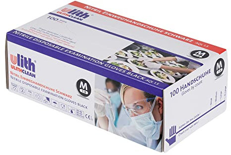 Ulith Nitril-Einweghandschuhe schwarz, Größe S (100 Stück/Box), puderfrei, latexfrei
