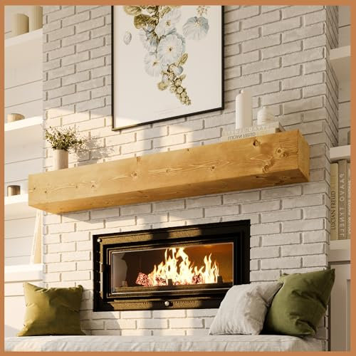 Avana Kaminsims – Wandmontierte Kaminsims für über dem Kamin – Bauernhaus-Kaminsims – handgefertigter Holzkaminmantel – schwimmender Kaminsims 183 x 20 x 12,7 cm – Rustikales Braun