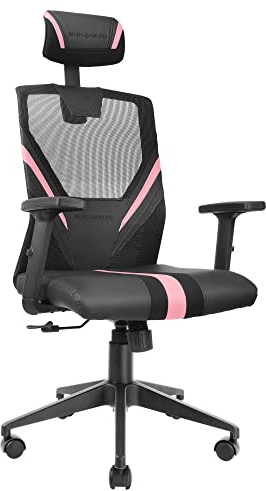 Mars Gaming MGC-Ergo, Silla Gaming Ergonómica con Malla Transpirable, Soporte Cervical y Lumbar, Reposabrazos Ajustables, Reclinable, Base Reforzada, Rosa