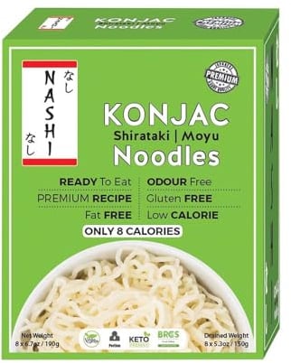 Nashi Konjac Shirataki Premium Noodles (8×190g)- Odour Free, Suitable for Vegan, Fat Free & Low in Calories, Glucomannan Keto Friendly, Low Carb Diet | Ready to Eat