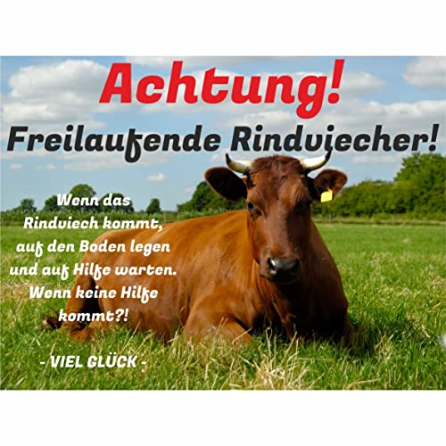 INDIGOS UG - Schilder selbst gestalten - Kuh - freilaufende Rindviecher - Schild personalisiert - Foto & Wunschtext - Aluverbundplatte - ab 20x15 cm - Spruch - Geschenkidee für Ihr Tier - Zaun
