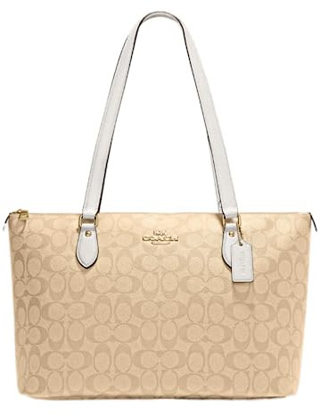 COACH Damen Gallery Leather Tote, Light Khaki/Chalk, Large