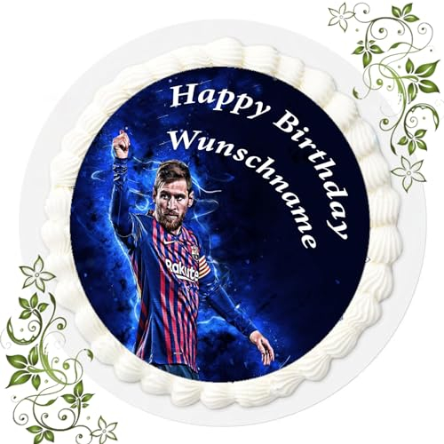 Mit Wunschnamen für die Geburtstags Torte, Zuckerbild, Essbares Foto für Torten, Fondant, Tortenaufleger Ø 20cm Fussball Nr. 6344