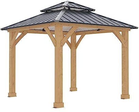 Gardiun Pergola de Jardin Denver 8,76 m2 287x287x300 cm Bois stratifié | Piliers de 14x14 cm | Double Couverture en Acier | Fixation Incluse