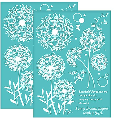 OLYCRAFT 2 Stück Selbstklebende Siebdruck Schablone Löwenzahn Muster Mesh Transfer Schablone Schmetterlings Wort Siebdruck Schablone Zum Malen Auf Holz DIY T-Shirt Stoff - 14x19.5cm