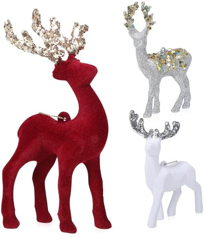 BESPORTBLE 3st Beflockte Hirschornamente Hirsch Miniaturfiguren Weihnachten Rentier Rentier-weihnachtsdekoration Hirschfigur Rentier-deko Für Den Tisch Rentier Dekorationen PVC Fenster Elch