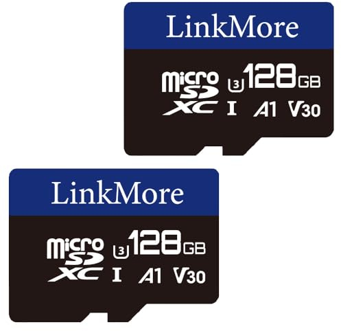 LinkMore Carte 128 Go (Lot de 2 Cartes) Micro SDXC, A1, UHS-I, U3, V30, Classe 10, Adaptateur SD Inclus