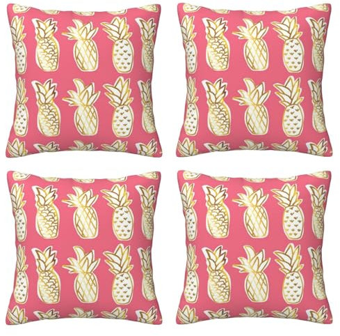 AAPIKA Kissenbezug mit Ananas-Motiv, 4 Stück, quadratisch, moderner Kissenbezug, 45 x 45 cm