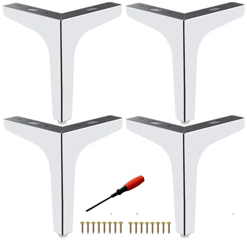 EURXLQ 4 Metall Möbelfüße,Schrankfüße Belastbar Bis 800 KG,TV Lowboard Möbelfüsse,Schrankfüße für Schrank,Schubladen,Nachttisch,mit Schrauben,Schraubendreher (Silber, 13cm)