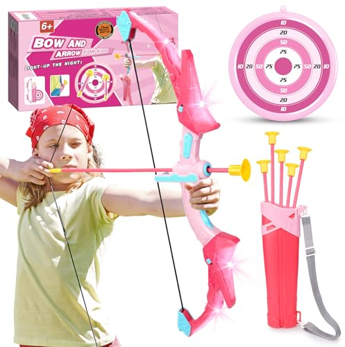EUCOCO Pfeil Und Bogen Kinder, Spielzeug ab 6 7 8 9 Jahre Jungen Geschenk Junge 7-10 Jahre Spiele ab 3-12 Jahren Spielzeug Für Draußen Pfeile Für Bogenschie ßen Kinde Geschenk 5 6 7 (Hellrosa)