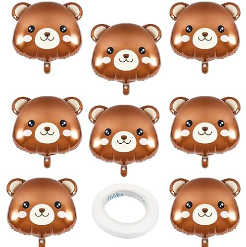 Set di 8 Palloncini Festa Testa D'Orso Orso di Palloncini +10m Nastro Bianco Decorazioni Palloncini Compleanno di Orsetto Animali Adatti per Decorazioni per Feste di Compleanno Nella Giungla