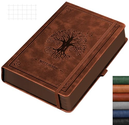 RETTACY Notizbuch A5 Kariert, Dickes Raster Notizbuch, Leder Hardcover 320 Seiten, 100gsm kariertes Papier, Innentasche, für Büro Schule Arbeit Frauen Männer Arbeit, 14.5 x 21cm-Braue