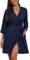 PrinStory Ladies Dressing Gowns Waffle Kimono Robes Short Sleepwear Casual Knit Bathrobe Ladies Loungewear Homewear Girlfriend Birthday Presents (Navy Blue, L)