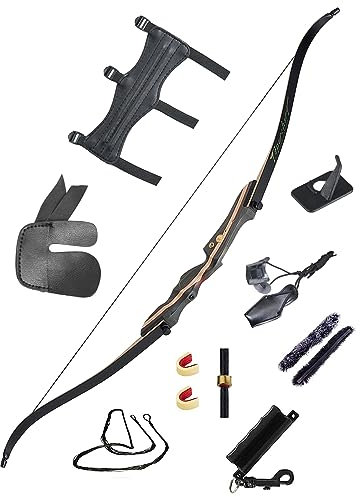 Recurve Bogen 62 Bogenschießen Takedown Hunting Recurve Bow für Erwachsene 45lbs Holzbogen Longbogen jagdbogen mit Stringer Rechte Hand