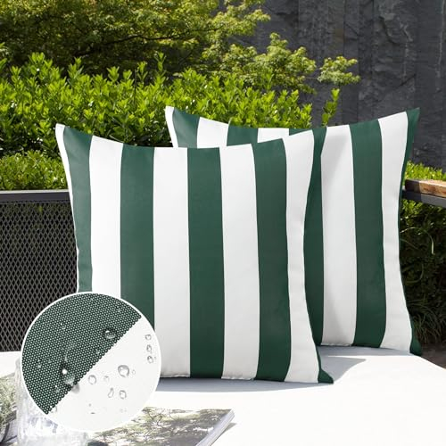 Ohok Wasserdicht Streifen Kissenbezug, 2er Set Dekorativ Outdoor Kissenhülle Deko Sofakissen Couchkissen Zierkissenbezüge für Sofa Wohnzimmer Balkon Garten Auto (Grün, 45x45 cm)