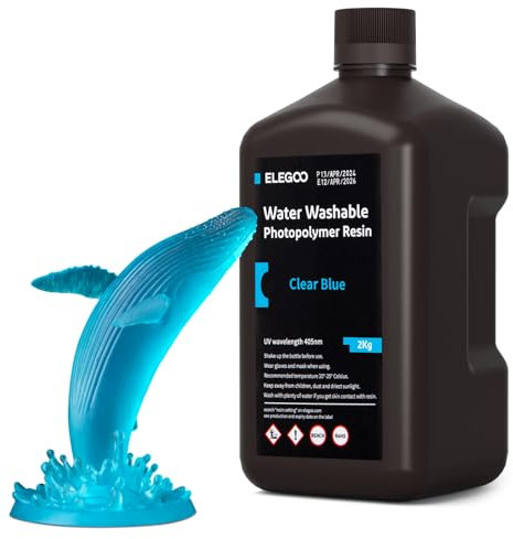 ELEGOO Resin Wasser Abwaschbar 2kg Transparent Blau, 405nm LCD UV-Härtung 3D Drucker Resin Water Washable Resin für MSLA/LCD/DLP Resin 3D Drucker