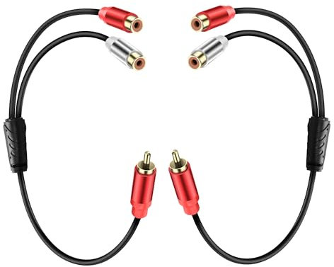 JSADZKJ RCA Y Splitter Audio Cable - 1 Male to 2 Female Stereo Subwoofer Cable for HiFi Stereo Receiver Speaker 0.98FT (2PCS)