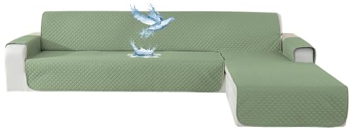 YSTELLAA Couchbezug L Form 3 Sitzer, Mintgrün | Sofa Überzug Ecksofa Rutschfest, Couch Bezug L-Form Universal, Reversibel Couch Überzug Ecksofa Waschbar