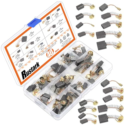 Rustark 40 Stück 10 Größen Elektrowerkzeug Ersatz Kohlebürsten Sortiment Set Kohlestifte Motor Motorkohlen Kohlebürsten Electric Motor Carbon Brushes für Bohrhammer, Winkelschleifer, Elektrowerkzeug
