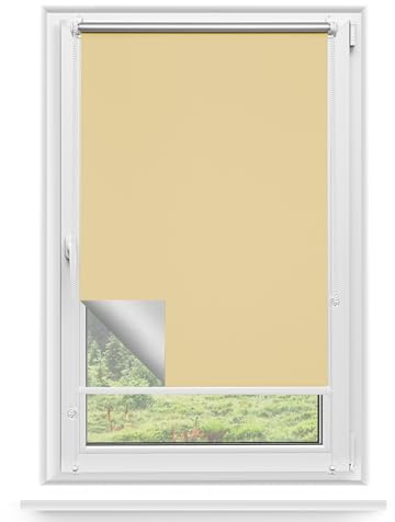 Rettika Verdunkelungsrollo ohne Bohren, für Fenster, Breite 40 cm, Höhe 120 cm, Ecru Farbe, Klemmfix Montage, Jalousien Fenster, Fenster rollos für innen, Klemmrollo