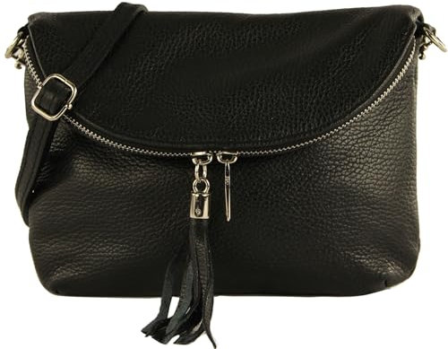 modamoda de T07L / T139L Damen Leder kleine Umhängetasche 2 Modelle handmade in Italy, Farbe:Schwarz