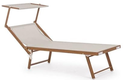 Generico HU-056 Sdraio lettino in texilene e legno alluminio beige per mare piscina giardino