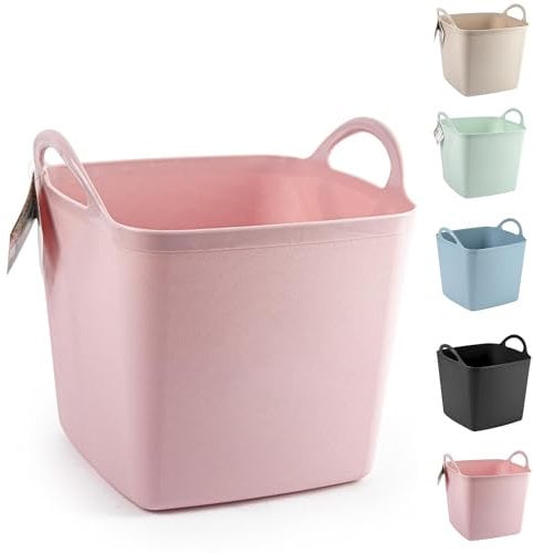 Heavy Duty Plastic Flexi Tub Home Garden Flexible Storage Bucket Laundry Toys Kitchen Bucket, Rubble Container, 2-Handled Recycled Tub (16L - Pink Flexi Tub)
