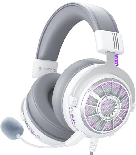 EKSA StarEngine S Casque Gaming, Casque Gamer PS4, Casque Filaire avec Micro Détachable pour PC, PS4/PS5, Switch, Xbox One/Series X/S et Mobile avec Prise 3,5 mm, Blanc